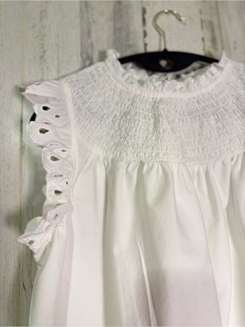 Crown & Ivy White Eyelet Smocked Mini Dress Size Large Boho Summer Cotton - Picture 5 of 9